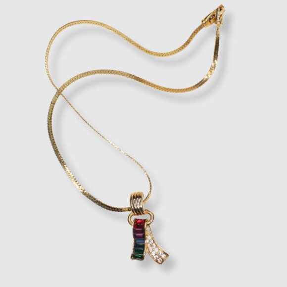 Vintage 1980s Swarovski Rainbow Gradient Baguette Necklace and Earring Set vtg - Picture 3 of 6